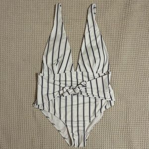 White striped low cut bathing suit